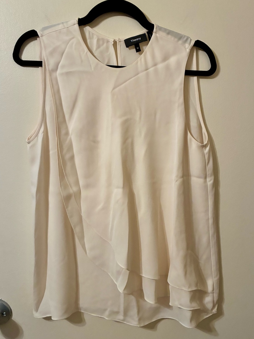 Theory Off-White 100% Silk Asymmetrical
Draped Sleeveless Blouse Luxe Top Size M